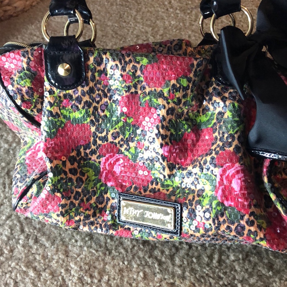 Betsey Johnson cheetah blossom sequin handbag